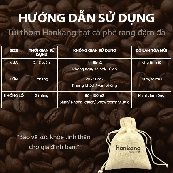 TÚI THƠM HANKANG HẠT CÀ PHÊ RANG ĐẬM - SIZE VỪA